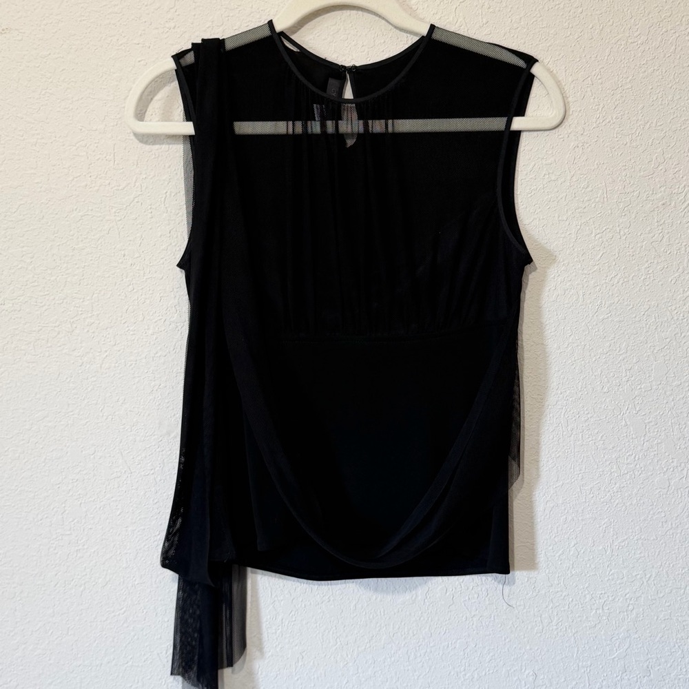 Cynthia Steffe Black Mesh Blouse with Long Ties - L